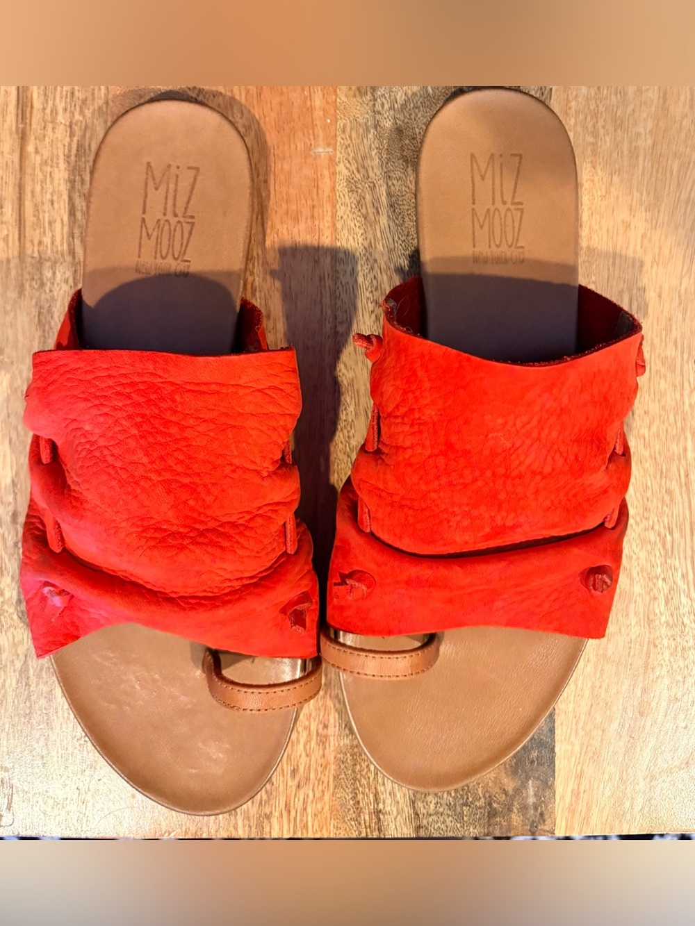 Anthropologie Miz Mooz Boho Red Leather Toe-Loop Slide Mule Sandals 42 10.5